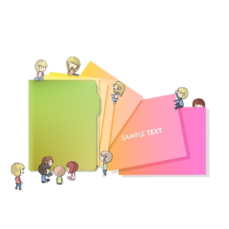 Many children around a folder isolated on white. のイラスト素材