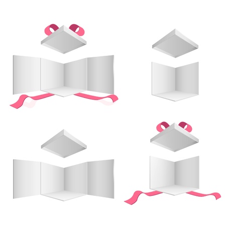 Open empty gift box with red ribbons on isolated white background. のイラスト素材
