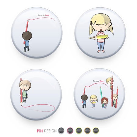Many kids with pencil inside a web button.のイラスト素材