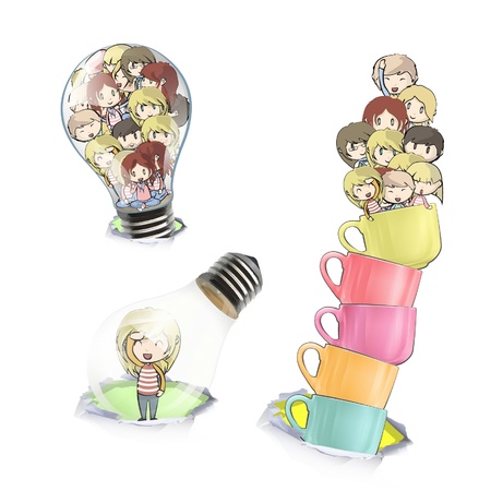 Set of cute kids in hole paper. のイラスト素材