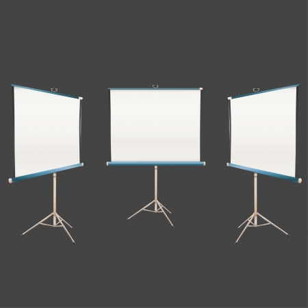 Empty projector screen Isolated on black in many positions. Vector design. のイラスト素材