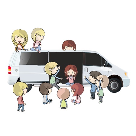 kids around the van design. のイラスト素材
