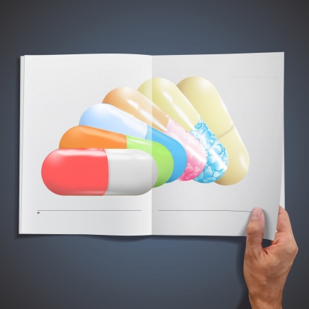 Several pills inside a book. のイラスト素材