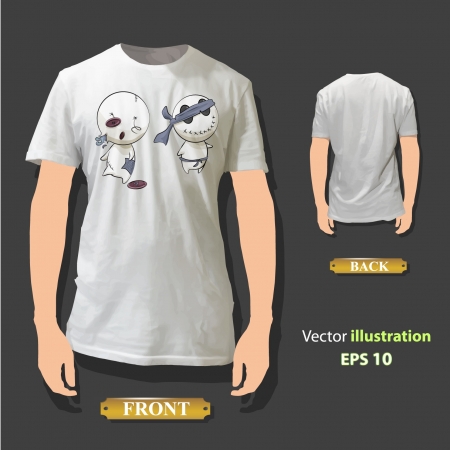 Cute dolls printed on white shirt  Vector design  のイラスト素材