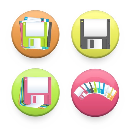 Collection of colorful buttons with diskettes inside  Vector design  のイラスト素材