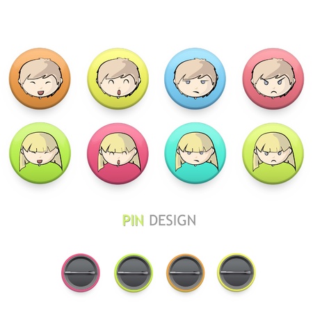 Collection of colorful buttons with faces of kids inside  Vector design  のイラスト素材