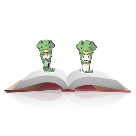 Friends with costume of snake on a book  Vector design  のイラスト素材