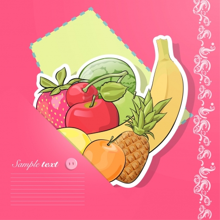 Funny postcard with fruits inside  Vector illustration  Vector illustration  のイラスト素材