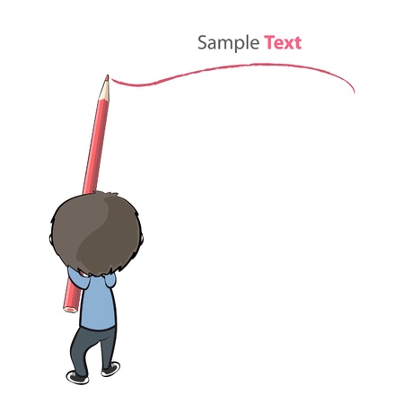 Child writing a note on the wall with a red pencil  Vector illustration  のイラスト素材