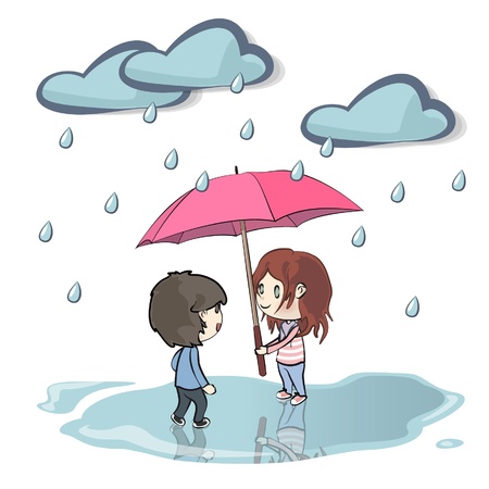 Children in the rain  Vector illustration  のイラスト素材