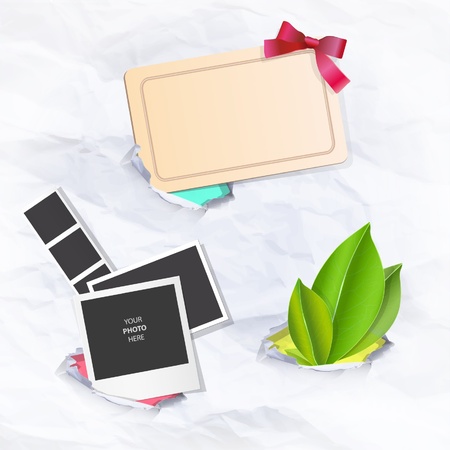 Collection of items in hole paper background design  のイラスト素材