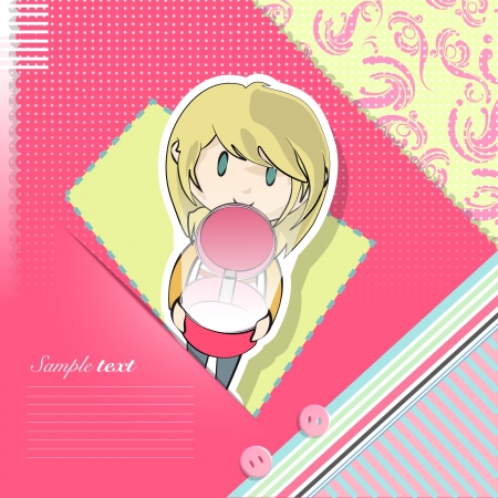 Girl giving a gift on pink texture  Vector design  のイラスト素材