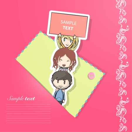 Children over children inside a pink envelope  Vector illustration  のイラスト素材