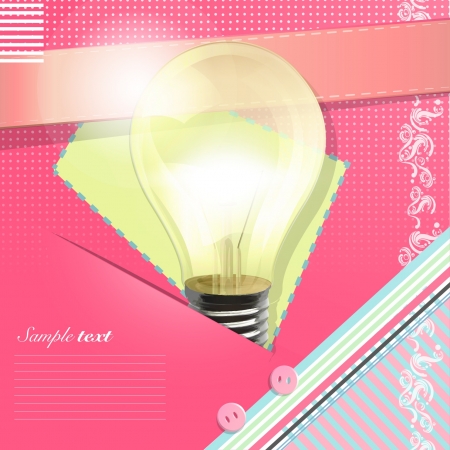 Realistic light bulb in pink card background design  のイラスト素材
