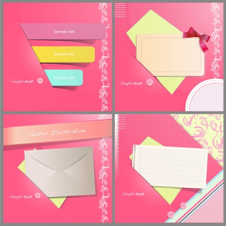 Beautiful envelope invitation of paper with red ribbons on pretty pink texture  Collection of multiple vector images background illustration  のイラスト素材