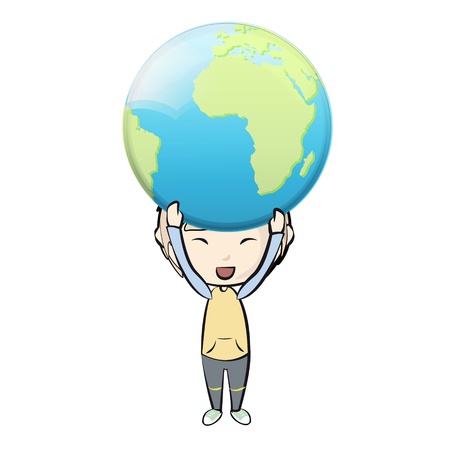 Kid holding a globe   のイラスト素材