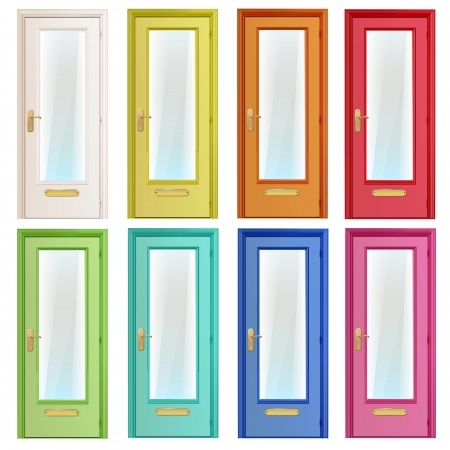 Collection of colorful doors with glass. のイラスト素材