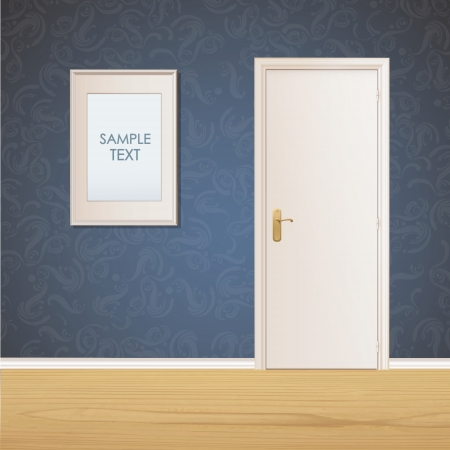 White door and framework on vintage wall background. Vector design. のイラスト素材