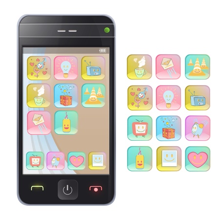 Gift phone with several icons. Isolated vector background design. のイラスト素材