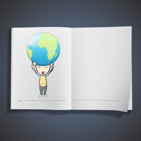 Kid holding a globe inside a book. Vector designのイラスト素材