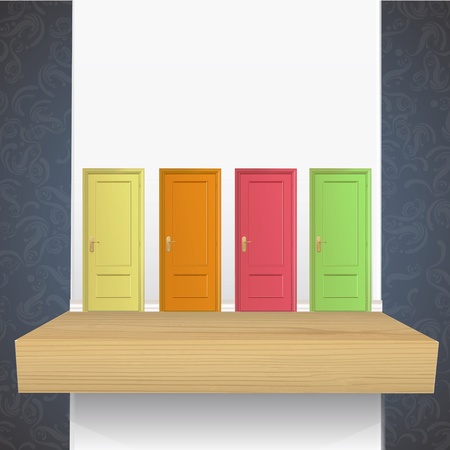 Colorful doors on shelf. Vector design.のイラスト素材