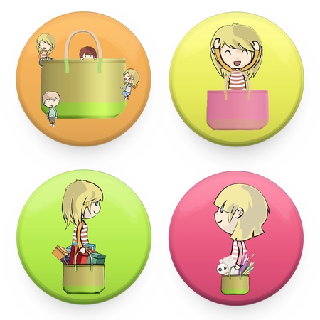 Children with bags inside a button.  illustration.のイラスト素材