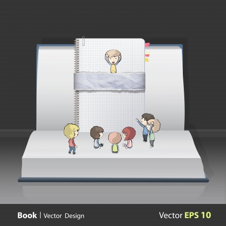 Kids around ring notebook on book.  design.のイラスト素材
