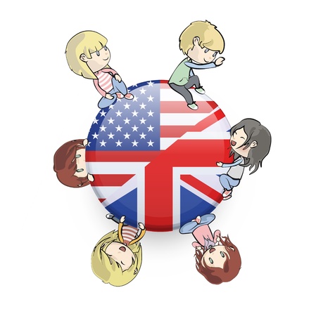Kids holding English icon. のイラスト素材