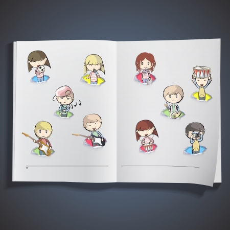 Music group inside hole paper printed on white book, Vector designのイラスト素材