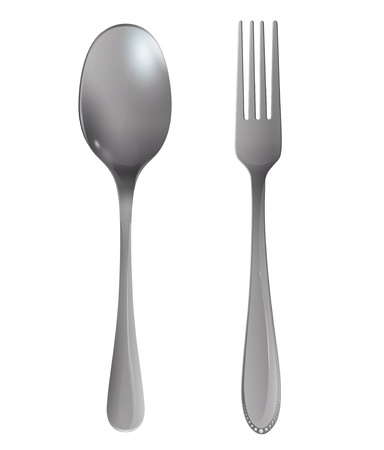 Realistic fork and spoon on white background.のイラスト素材