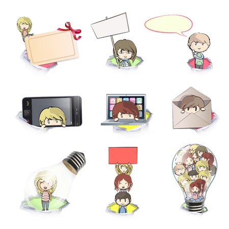 Set of cute kids in hole paper. のイラスト素材