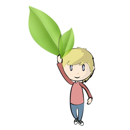 Boy holding leaves  Vector design のイラスト素材