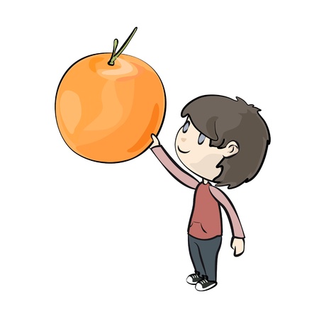 Kid holding orangeのイラスト素材