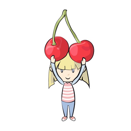 Kid holding fruit. のイラスト素材
