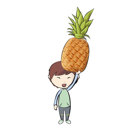 Kid holding fruit.のイラスト素材