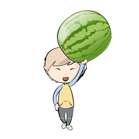 Kid holding water melon. のイラスト素材