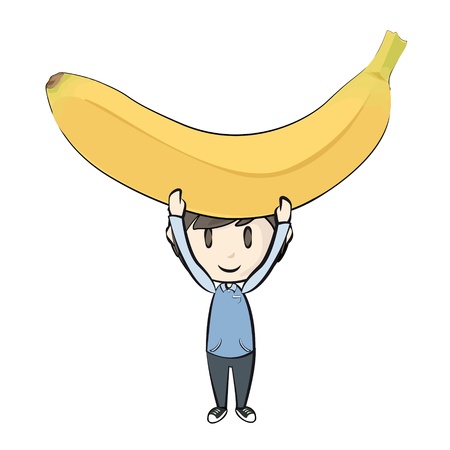 Kid holding banana. のイラスト素材