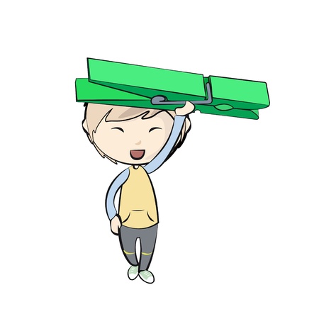 Kid holding clothespinのイラスト素材