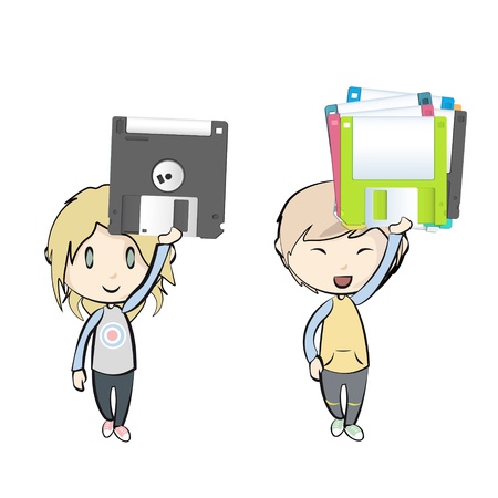 Kids holding diskettes. Illustrationのイラスト素材