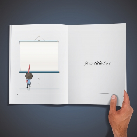 Kid writing printed on book. Illustration.のイラスト素材