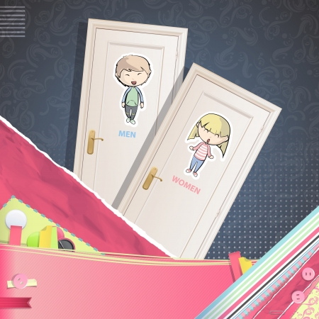 Toilet doors over vintage background. Illustration.のイラスト素材