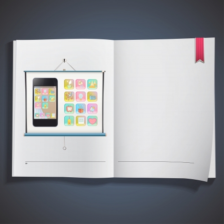Gift phone with several icons printed on book  vector design  のイラスト素材