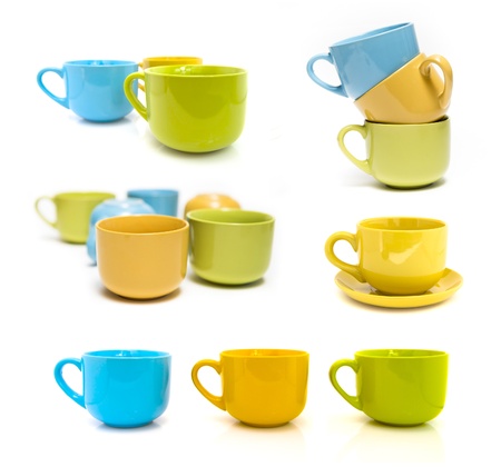 colorful cups on white background.の写真素材