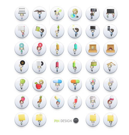 Set of kids printed on white buttonのイラスト素材