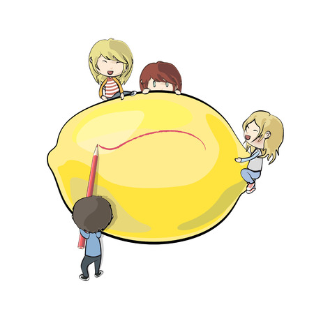 Kids around lemon  Vector design のイラスト素材