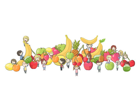 kids holding several fruits  Vector design のイラスト素材