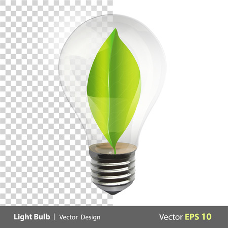 Bulb with a green leaf inside. Realistic vector design のイラスト素材