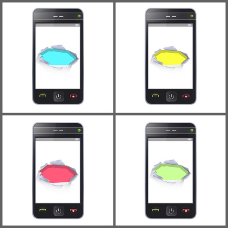 Realistic Phone with colorful holes. Vector illustration. のイラスト素材