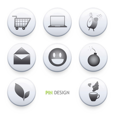 Collection of icons inside badges on white backgroundのイラスト素材