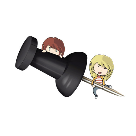 Kids around black pushpin. Vector design のイラスト素材
